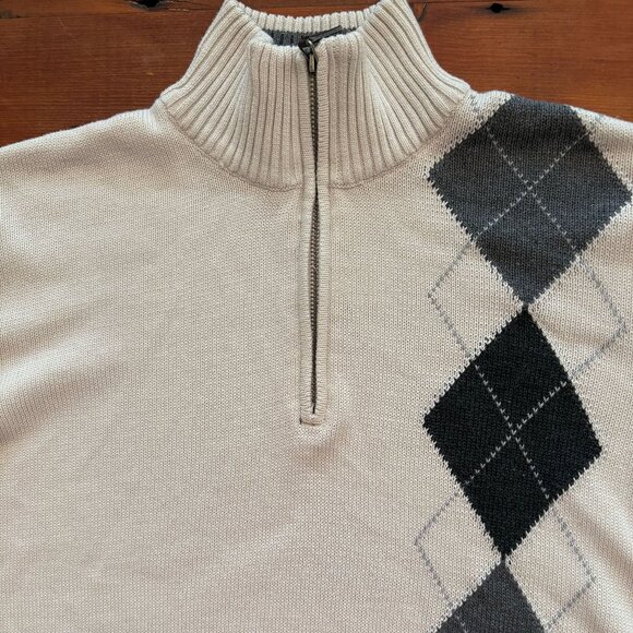 MENS OSCAR DE LA RENTA QUARTER ZIP ARGYLE SWEATER; SIZE LARGE - Picture 4 of 6